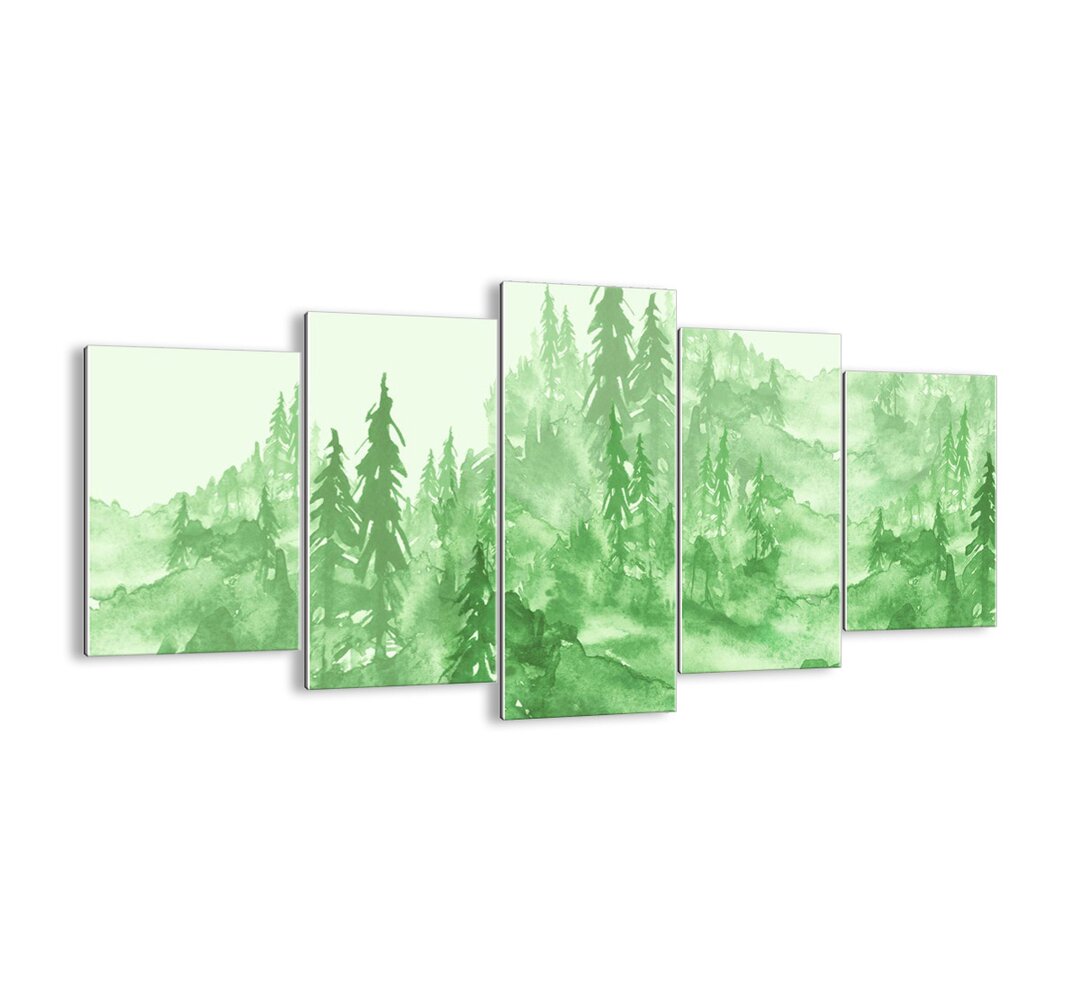 5-tlg. Glasbilder-Set - GemÃ¤lde â€žBlurry Green Fogâ€�