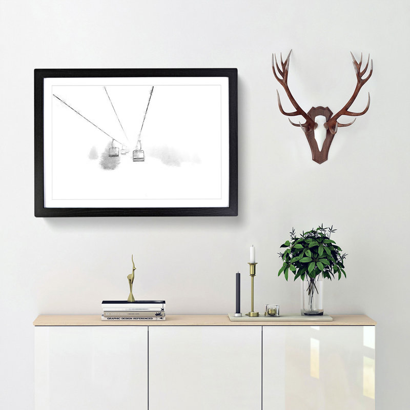 Ski Lift in Morillon France - Picture Frame Painting Print, 33cm H x 45cm W x 2cm D, Black Framed