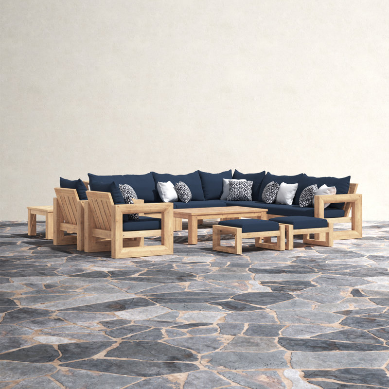 Ensemble de conversation modulaire Sehrish avec housses de coussin Sunbrella®, Toile bleu marine Sunbrella®