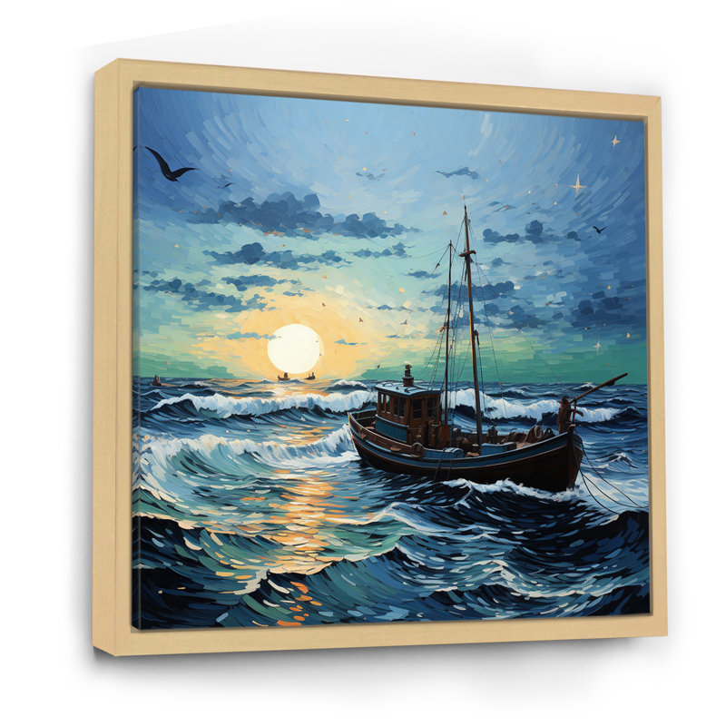 Vangogh paysage marin avec pêche II, Cadre naturel flottant, H 16 po x l 16 po x P 1 po