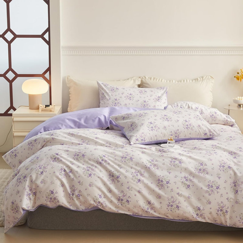 Microfiber Comforter Set, Light Pink Floral, Queen Comforter + 2 Standard Shams