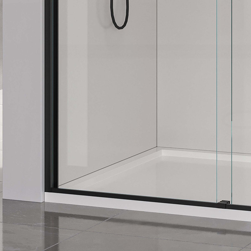 Double Sliding Soft-Close Shower Door, Framed Bathroom Door with 6mm SGCC Tempered Glass Panel, Matte Black