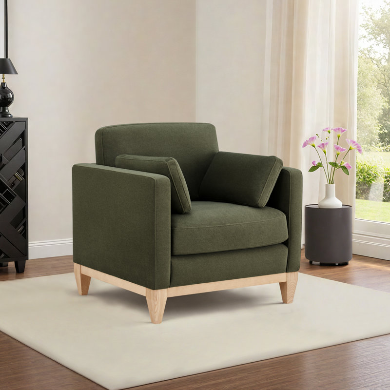 Moira Contemporary Upholstered Square  Arm Accent Chair with Solid Wood Legs