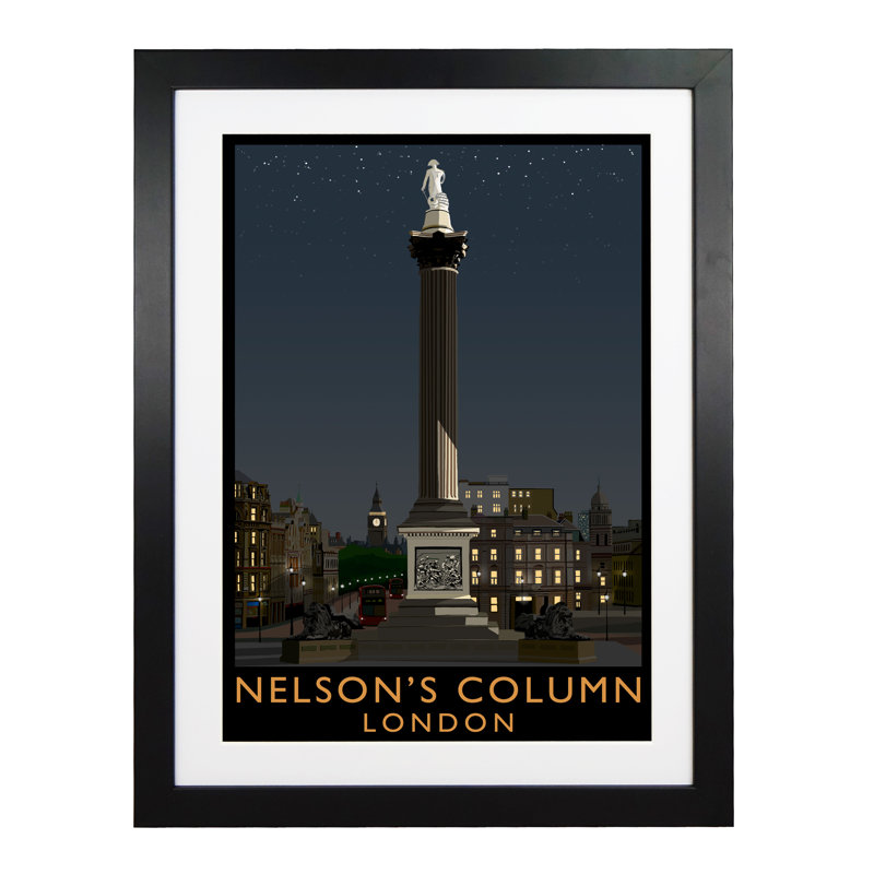 Nelsons Column by Richard O'Neil - Print, Black Wood Frame, 54 cm H x 44 cm W x 2.2 cm D