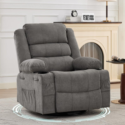 Fauteuil oscillant pivotant à 360 ° avec 3 positions inclinables, 2 porte-gobelets et 4 poches latérales en similicuir pour chambre d'enfant