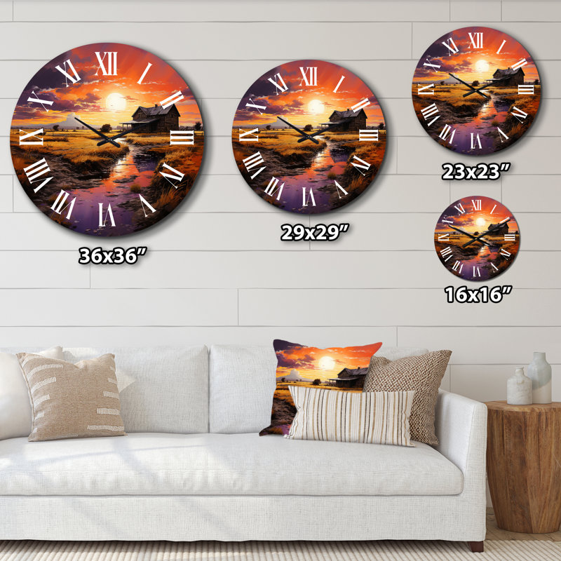 Barns Serenading Sunset - Countryside Wall Clock, Small