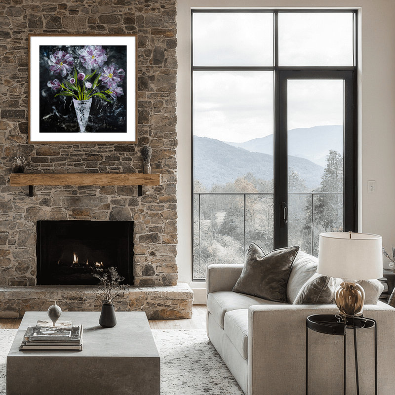 Nature Inspired "Twilight Bouquet" Canvas Wall Art By , 20" H x 20" W x 1.125" D, Framed Matted Print, Brown