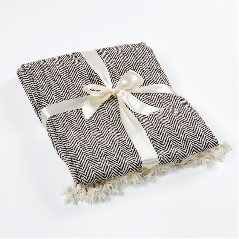 Chevron Knitted Throw Blanket, Seal Brown