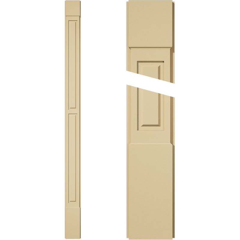 Signature Urethane Two Equal Raised Panel Pilaster with Capital & Base, Primed Tan (Pair), 8" x 120" x 2", Standard