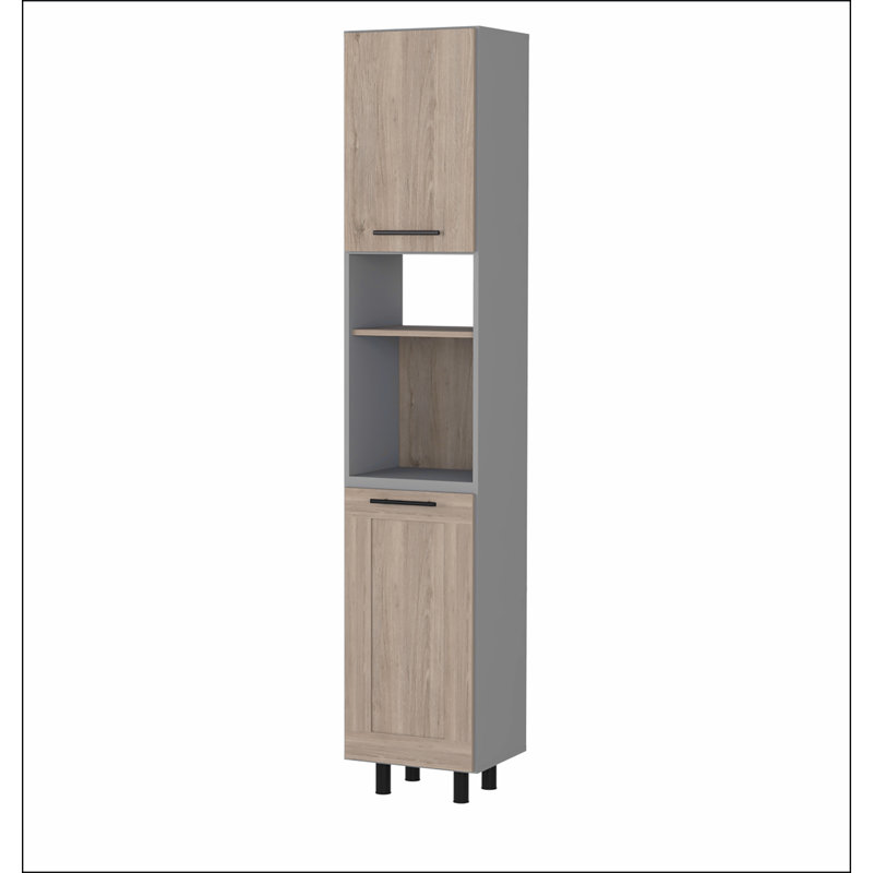 Devoux 2-Door 2-Shelf Kitchen Pantry Light Pine and Gray