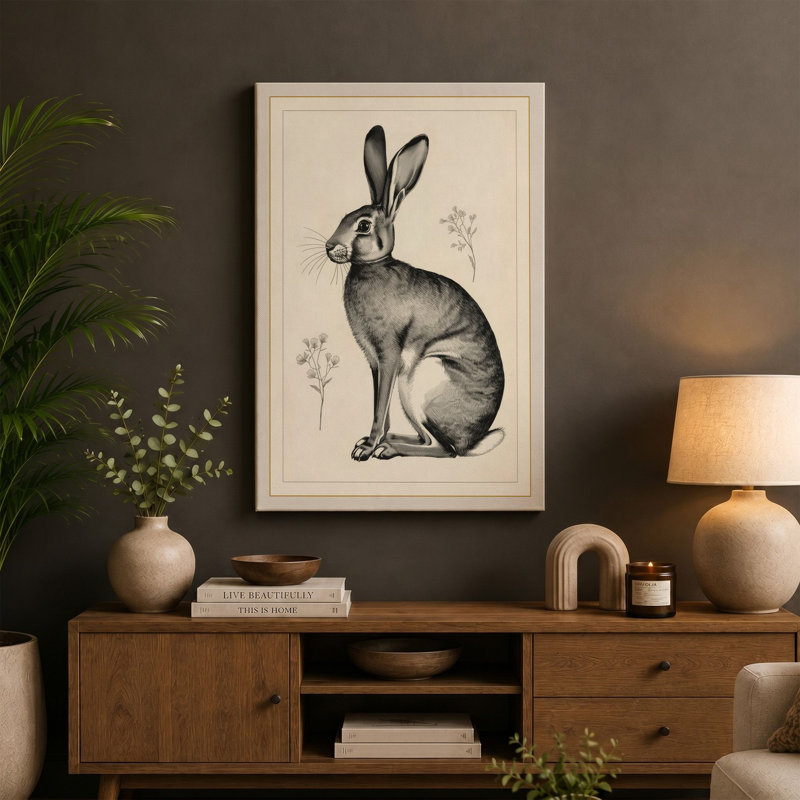 Watchful Hare Botanical - Wrapped Canvas, 18x12 - 45.7 x 30.5 cm, Ochre Border