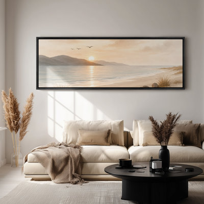 Large Framed Canvas Wall Art - Coastal Sunset Beach Landscape Decor - 60"x20", 60"x30"