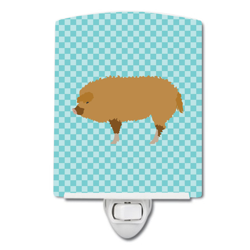 Éclairage pour nuit en céramique mangalica porc à damier hongrois, Bleu
