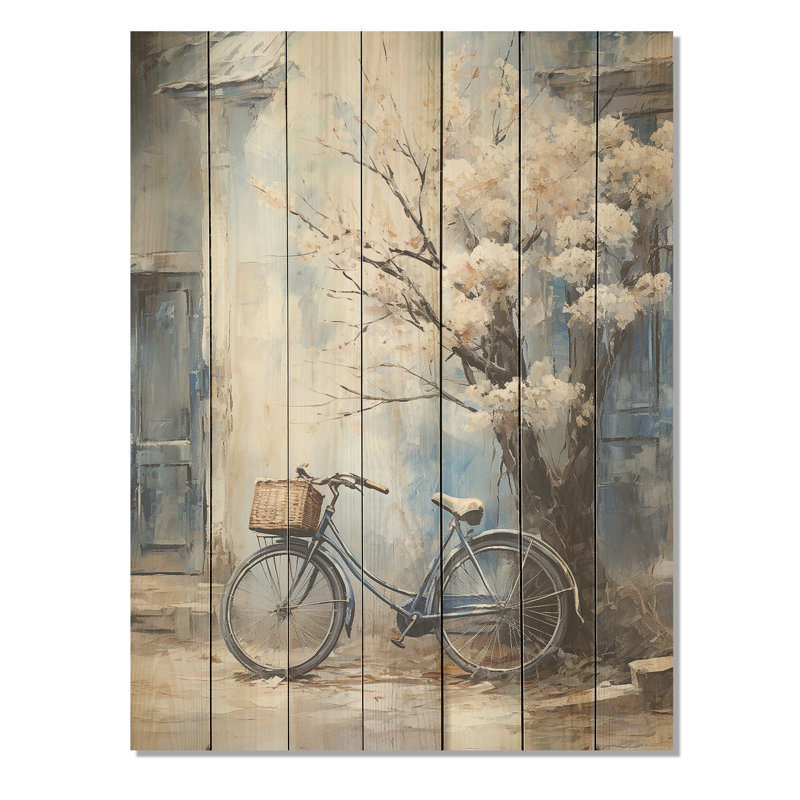 Fleurs blanches et bleues - Impression sur bois, H 20 po x l 10 po