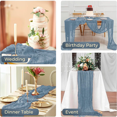 Luxury Cheesecloth Table Runner - Dusty Blue - 12 Pack, Vintage Farmhouse Style, Wedding & Event Decor