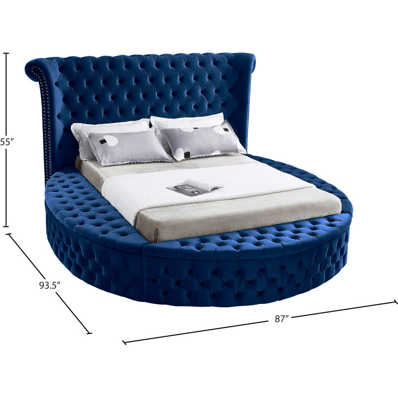 Dorgan Upholstered Wingback Bed, Navy Velvet, Full