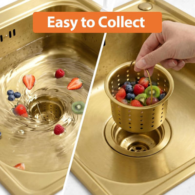 Kitchen Drain Assembly Kit with Removable Deep Sink Strainer Basket and Drain Sealing Stopper Lid Stainless Steel Sink Drain Strainer