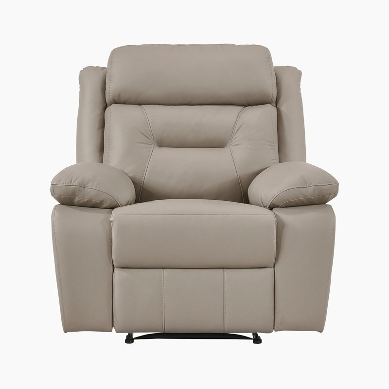 Sitz 40" Transitional Genuine Leather Manual Recliner, Latte Leather Match