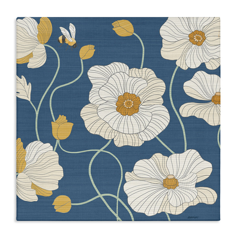 "Bee & White Poppies", art mural par Levison Design, H 30 po x l 30 po