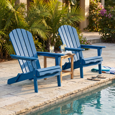 Outdoor Adirondack Chair Set Weather Resistant Solid Cedar Wood Foldable Patio Chair (Set of 2)