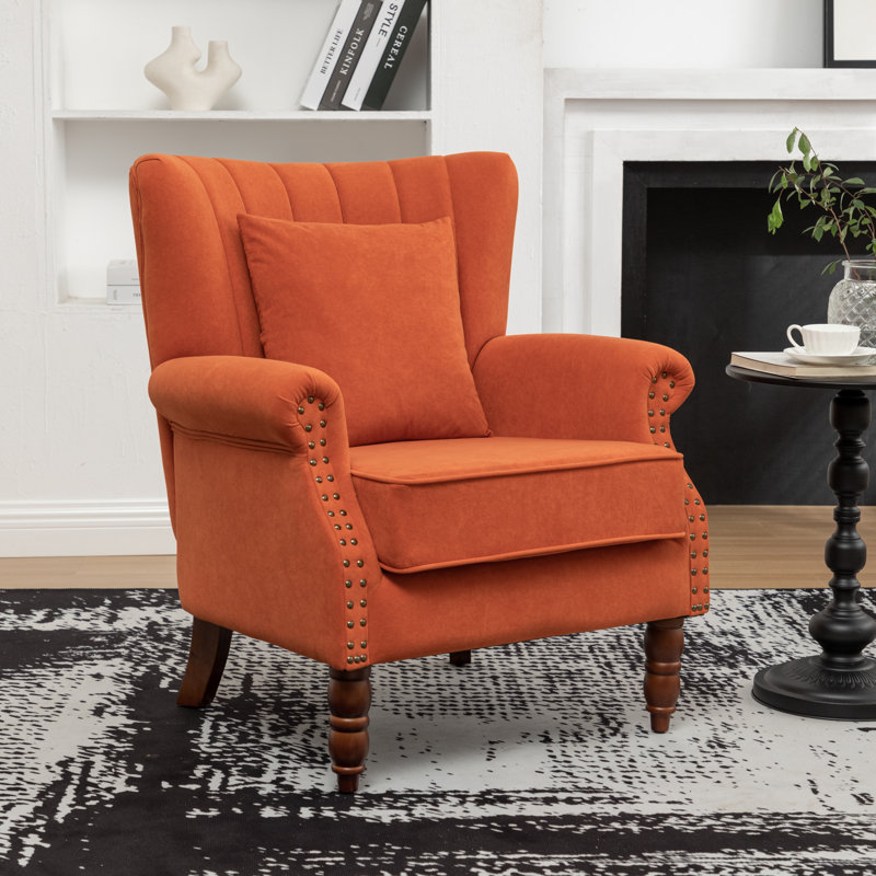 Antwanae 29" Wide Armchair with Wingback, Orange Velvet