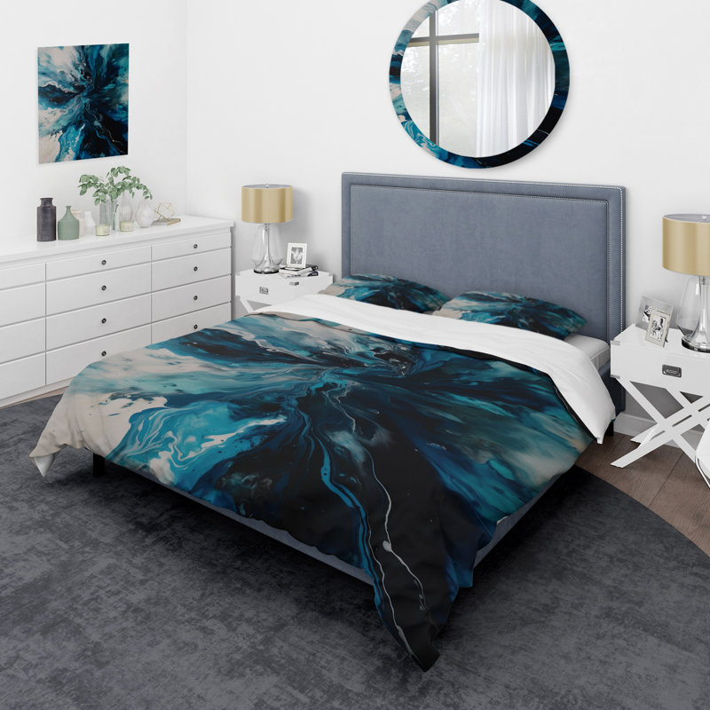 Ensemble de housse de couette en microfibre / polyester bleu sarcelle et noir Aims Whimsy II