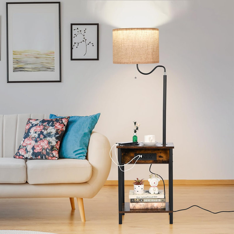 Dugway 57.1'' Tray Table Floor Lamp with USB and Outlet