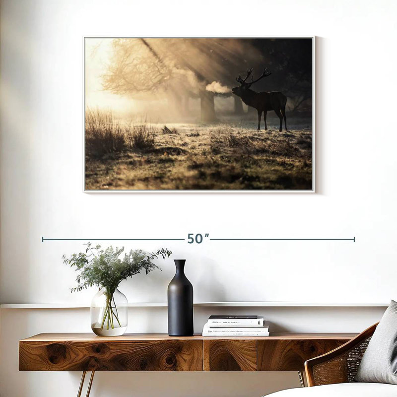 Cerf sauvage dans la neige, Cadre flottant blanc, 37 po x 25 po
