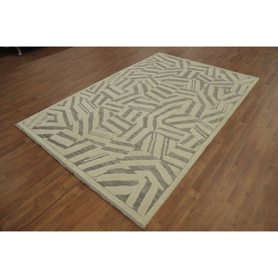 Modern Wool Abstract Indian Area Rug 6x9