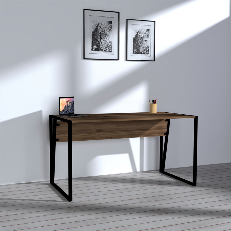 Modern Multipurpose Study Desk, Walnut & Black, 55.1 x 29.1 x 27.6 inches | 100% Melamine Coated Particle Board & Metal Frame | Additional Storage, Industrial Design, Perfect for Home Office & Study Spaces