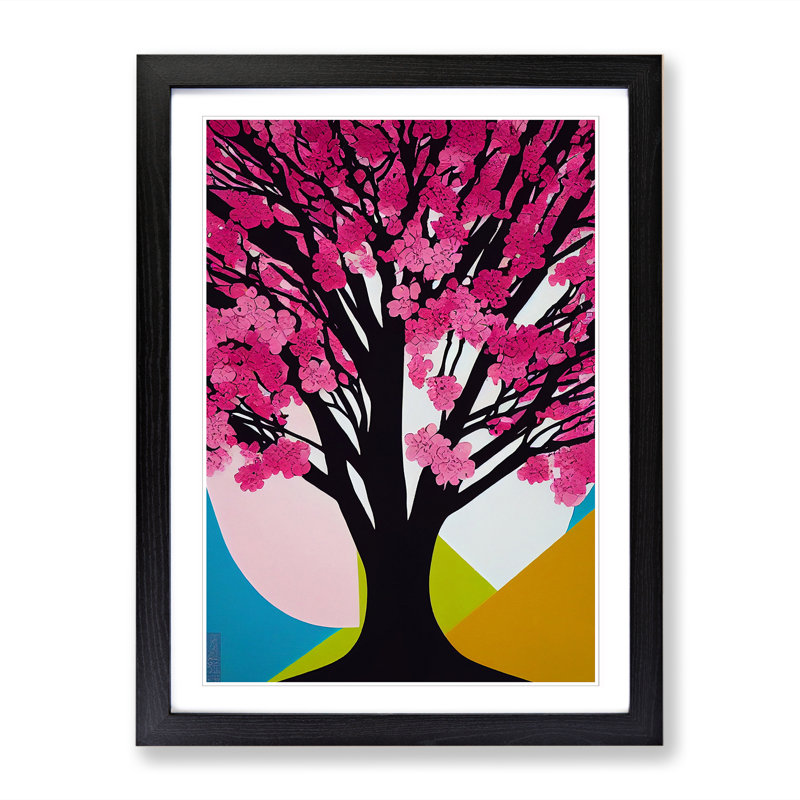 Cherry Blossom Tree Pop 1 Piece Single Picture Frame Wall Art, 64cm H x 46cm W, Walnut Framed