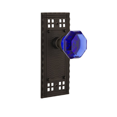 Poignée de porte mortaise intérieure en cristal de cobalt avec plaque longue artisan Waldorf