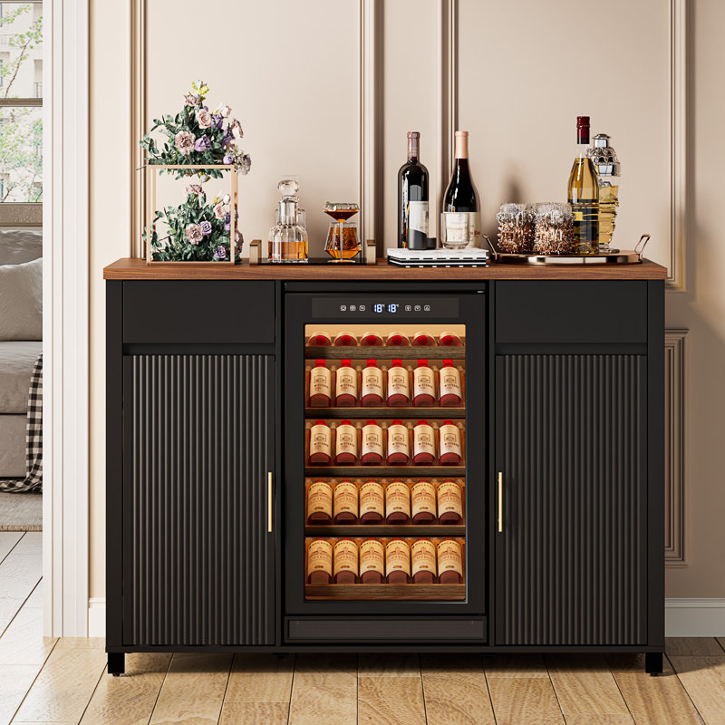 Grande armoire à café de 53,2 po de largeur avec espace pour réfrigérateur (réfrigérateur non inclus), armoires à boissons alcoolisées avec tiroir et rangement, buffet pour la maison, conception moderne cannelée