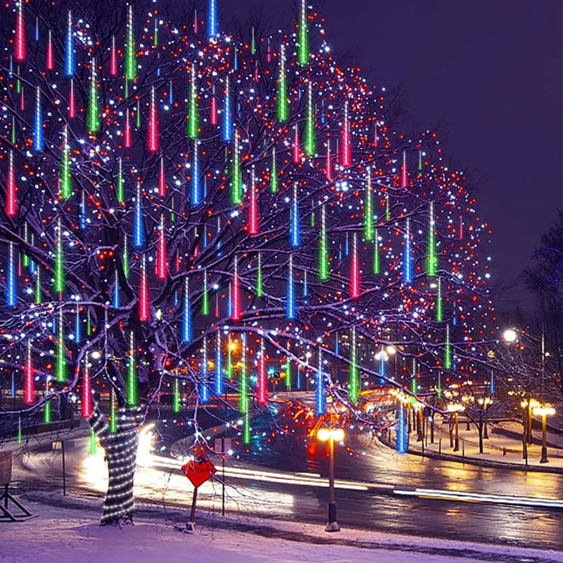 Lumières de glaçons de douche d'extérieur à DEL Météores - Bleu / blanc / bleu, tons chauds, matériau durable et écoénergétique, pour décoration de fête / jardin / arbre / fête de mariage