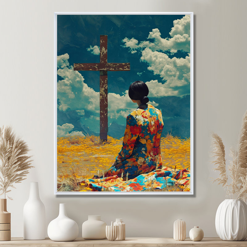«Blue Sky Mourning», art mural paysage religieux, H 32 po x l 24 po, Toile blanche avec cadre flottant