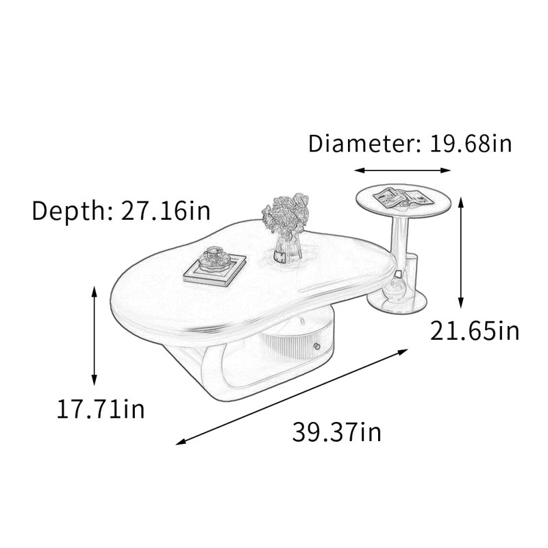 Ensemble de tables basses Home, H 17,71 po x L 39,37 po x l 27,16 po, Blanc, Blanc
