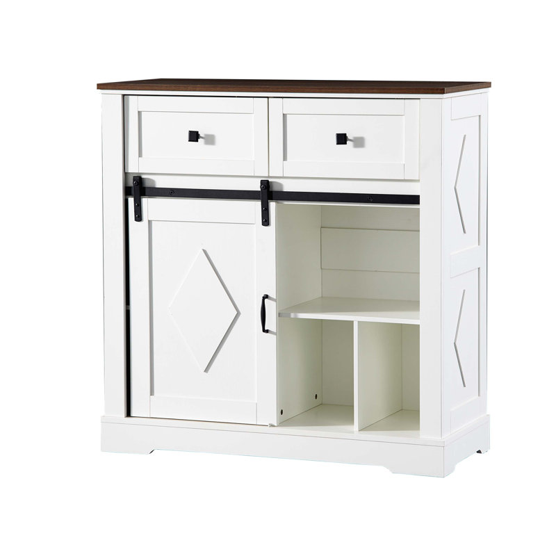 Buffet de rangement coulissant avec porte de grange, armoire à café avec rangement et 2 tiroirs