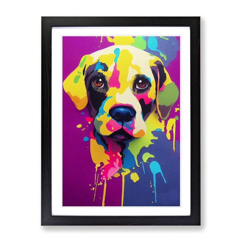 XV1022-3316X Painted Dog No.2 - Single Picture Frame Print, 46cm H x 34cm W x 2cm D, Black