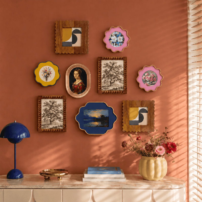Cadres muraux Gallery - 9 styles (4 x 4 à 6 x 4), cadres multicolores d'inspiration rétro en bois, présentoir de photos bohème, ensemble individuel ou complet