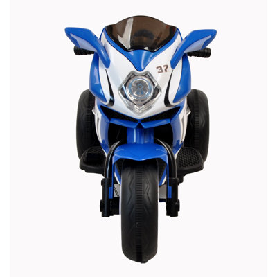 Kids Electric Ride-On Motorcycle in Blue, 6V 4.5Ah Battery, 15W Motor, USB Port, Music and Stories, Dynamic Music, LED Lights, Light-Up Wheels, Wireless Phone Connection