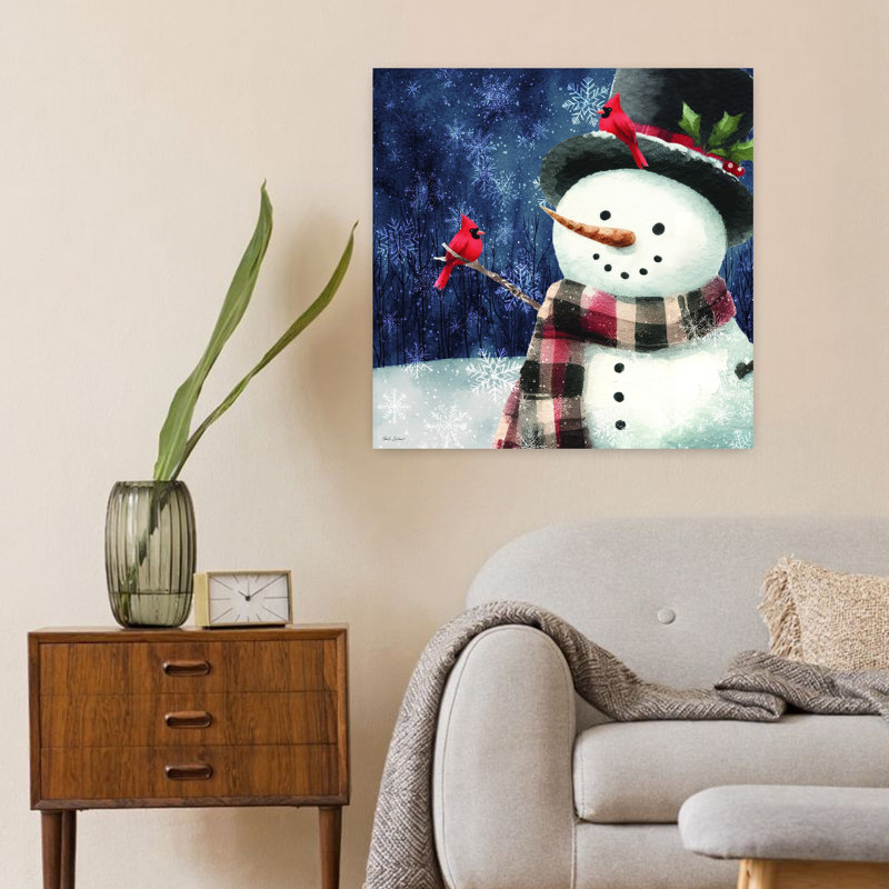 Bonhomme de neige de Noël avec cardinal IV abstrait, art forestier contemporain, H 24 po x l 24 po