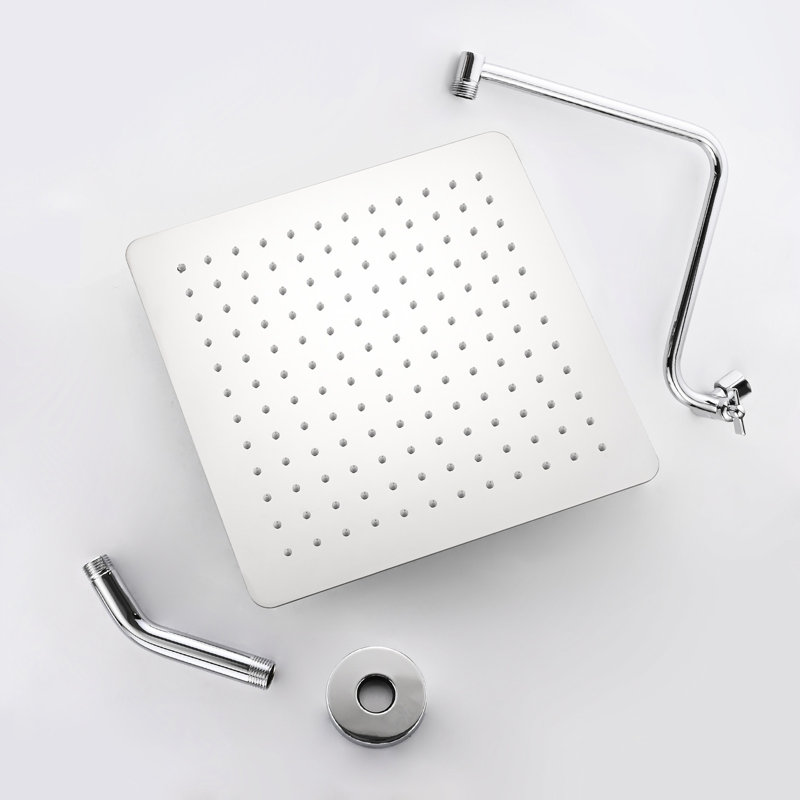 12 Inch Rain Shower - Adjustable Arm In Stainless Steel, Full Body Spray, Bathroom Fixture Head With Coverage, Fits 1/2" Pipe