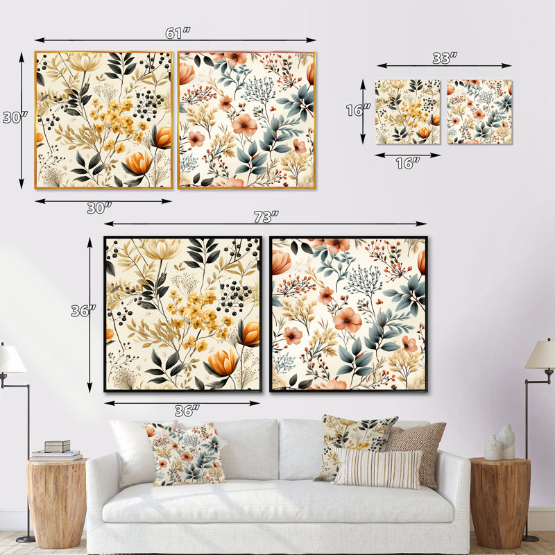 Gaetan - Ensemble de 2 collages carrés botaniques abstraits, Cadre flottant blanc, H 30 po x l 61 po