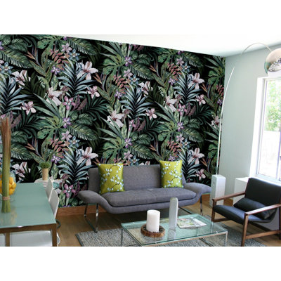 Dark Tropical Floral Botanical Wallpaper for Home Decor