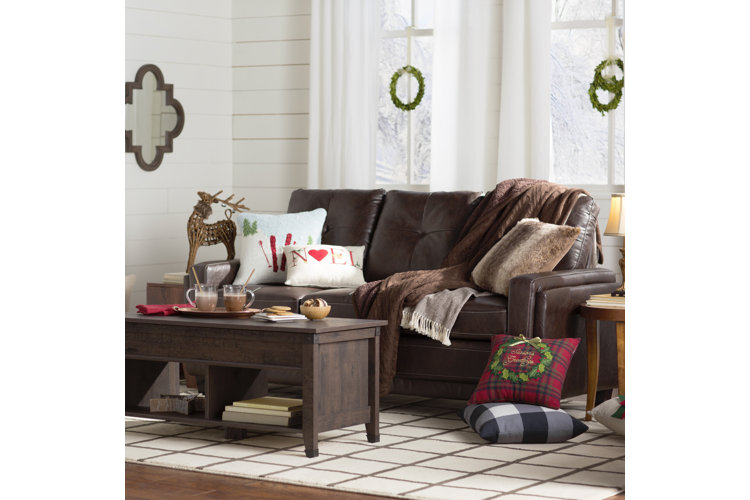 cozy living room with leather couch