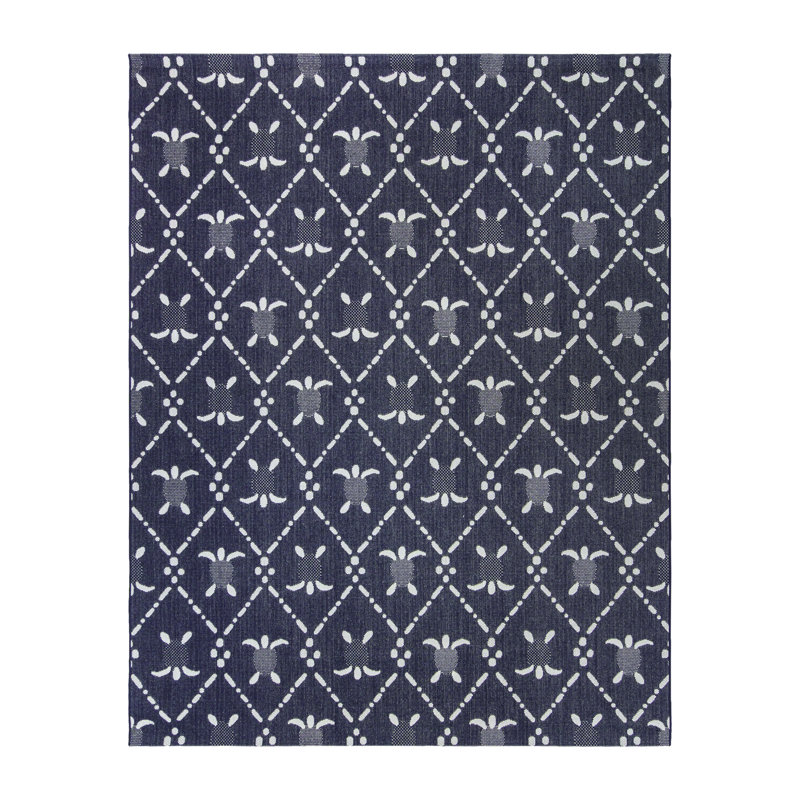 Reyn Spooner Tradewinds Nalani Navy Blue Hawaiian Tropical Polypropylene Flatweave Indoor/ Outdoor All Weather Area Rug