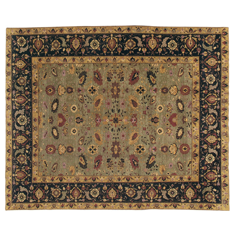Jasmine Wool Oriental Area Rug in Black/Green, Rectangle 9' x 12'