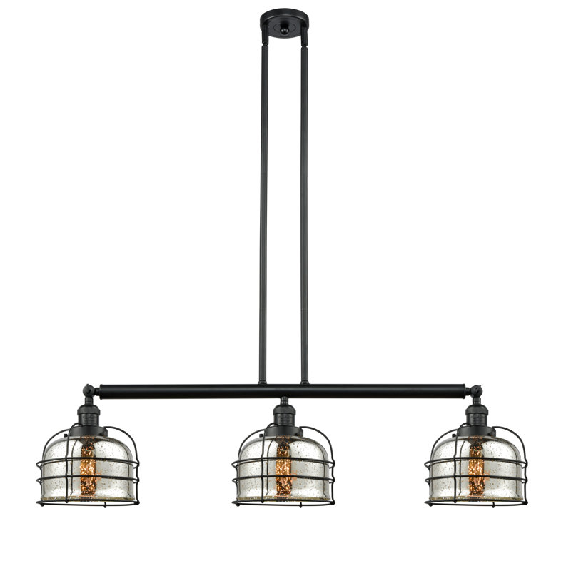 Luminaire suspendu pour îlot de cuisine 3 lumières Casa, Argent mercuré plaqué, Noir mat, DEL