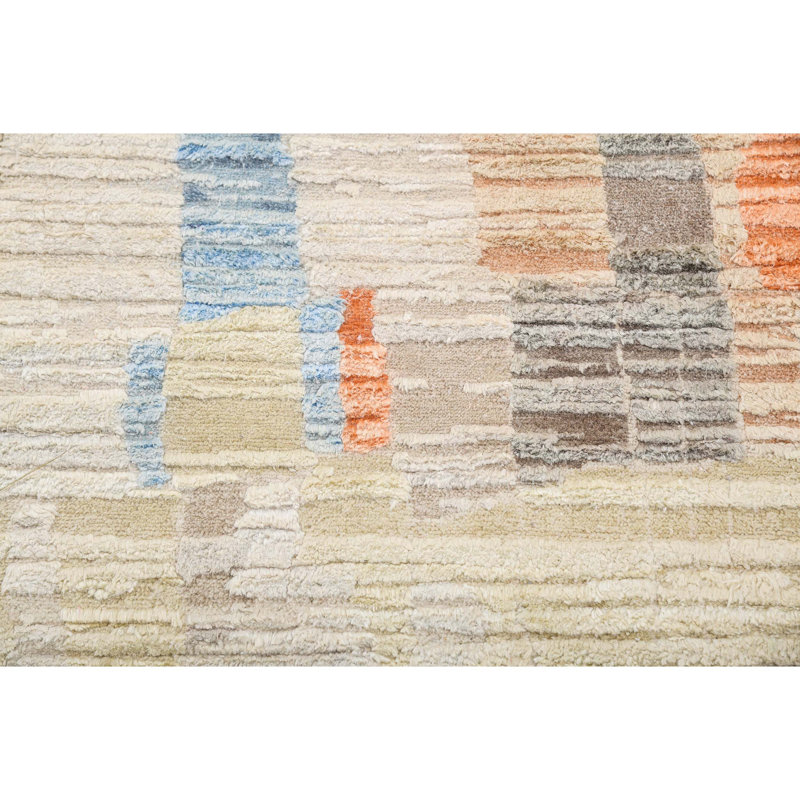 Abstract Area Rug in Orange/Blue/Ivory/Beige, Rectangle 9' x 12'