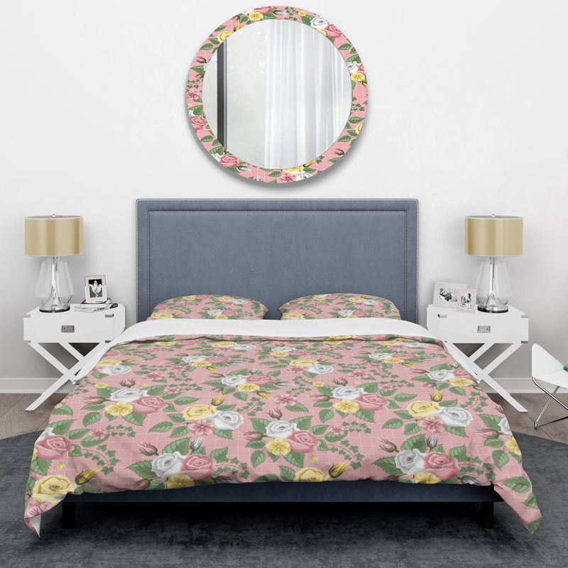 Ensemble de housse de couette rétro fleur et vert - Polyester en microfibre